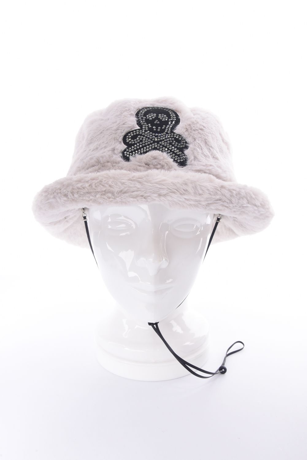 SPECTRA FAUX FUR BUCKET HAT / エコファー ラインストーン スカルワッペン バケットハット (ホワイト)