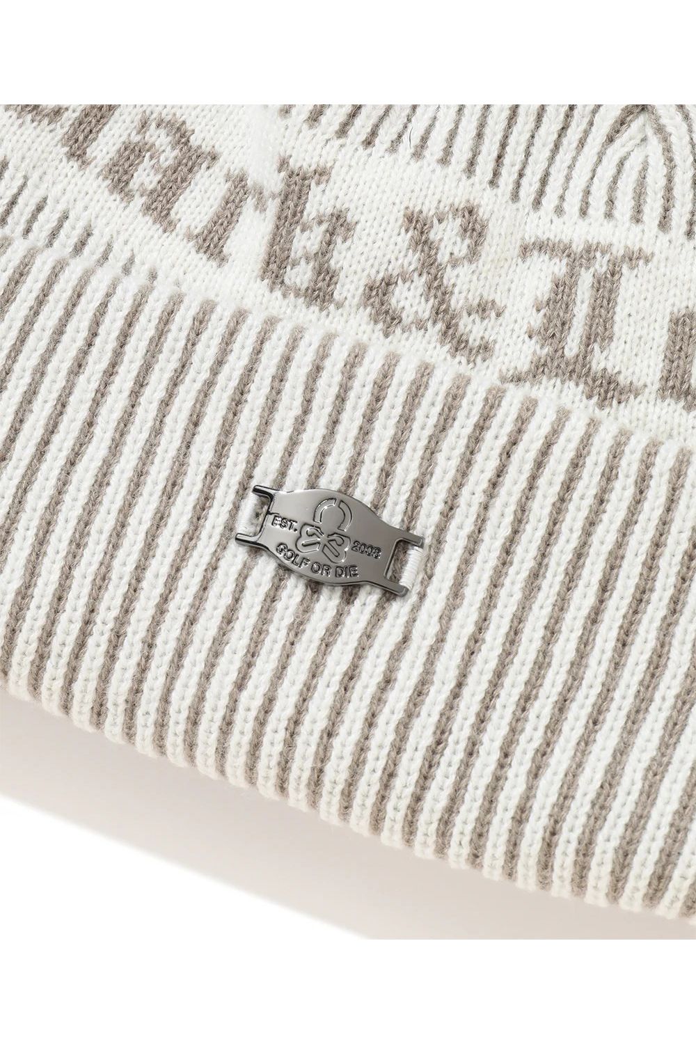 【26AW】 NOVUS RIB BEANIE / ブラックレターフォントロゴ 配色リブニットキャップ (ホワイト)