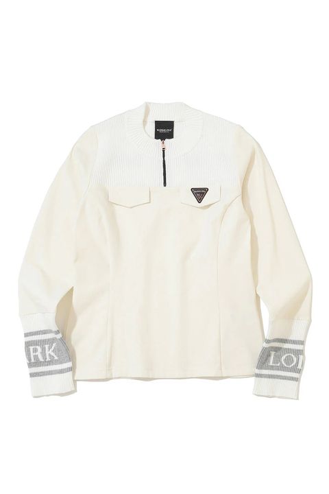 【2025AW】【レディース】【CODE COLLECTION】 HCQT / 異素材切り替え ハーフジップ モックネックインナー (ホワイト)