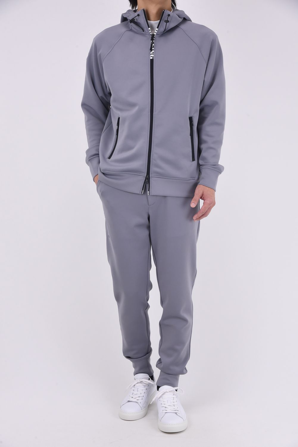 【26SS】 MEN'S 3D LOGO PARKA / 3Dエンボスロゴ ストレッチジャージ ジップアップパーカー (グレー)