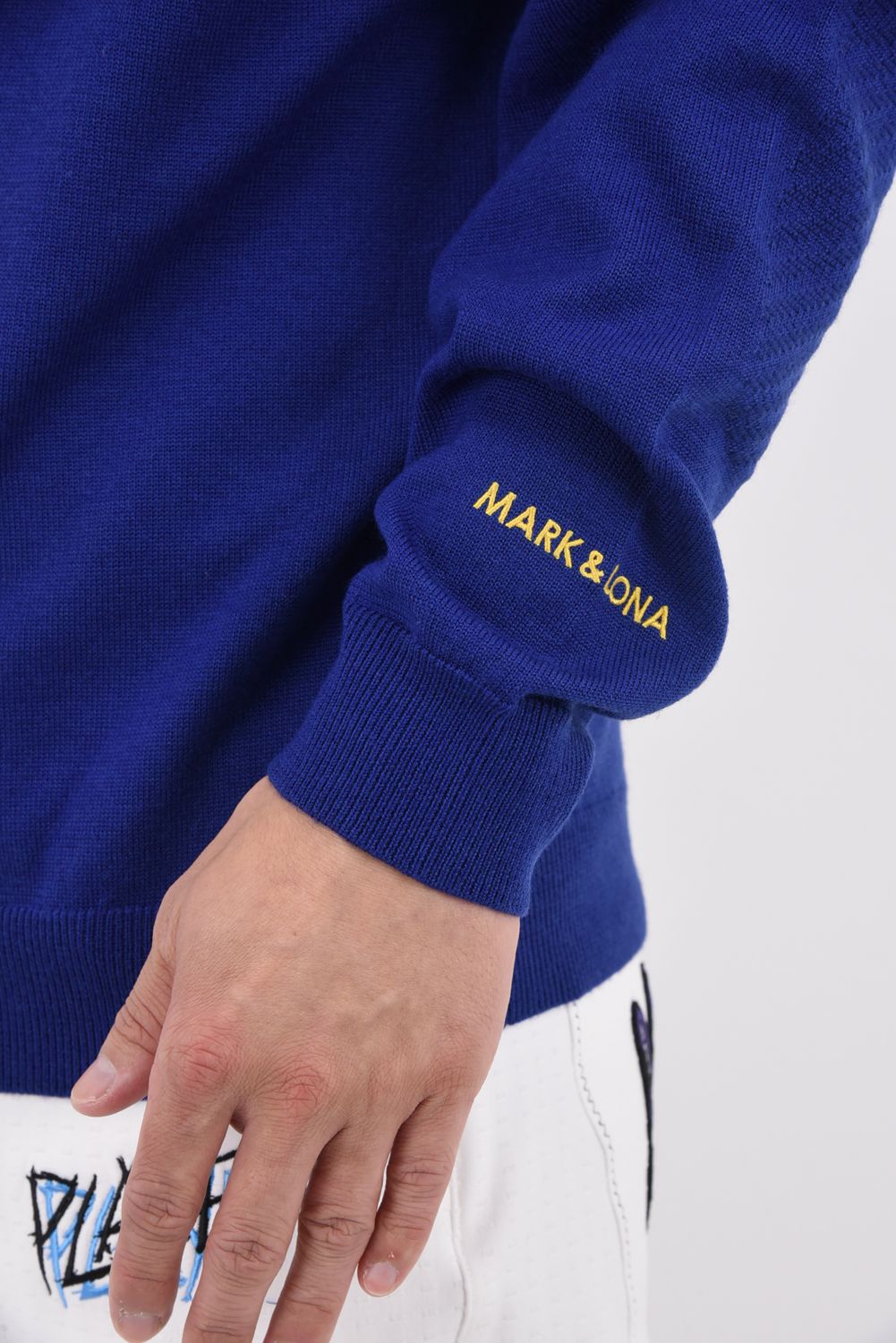 MARNORS FINE WOOL KNIT / ブランドロゴ刺繍ワッペン モックネック ウールニット (ブルー)