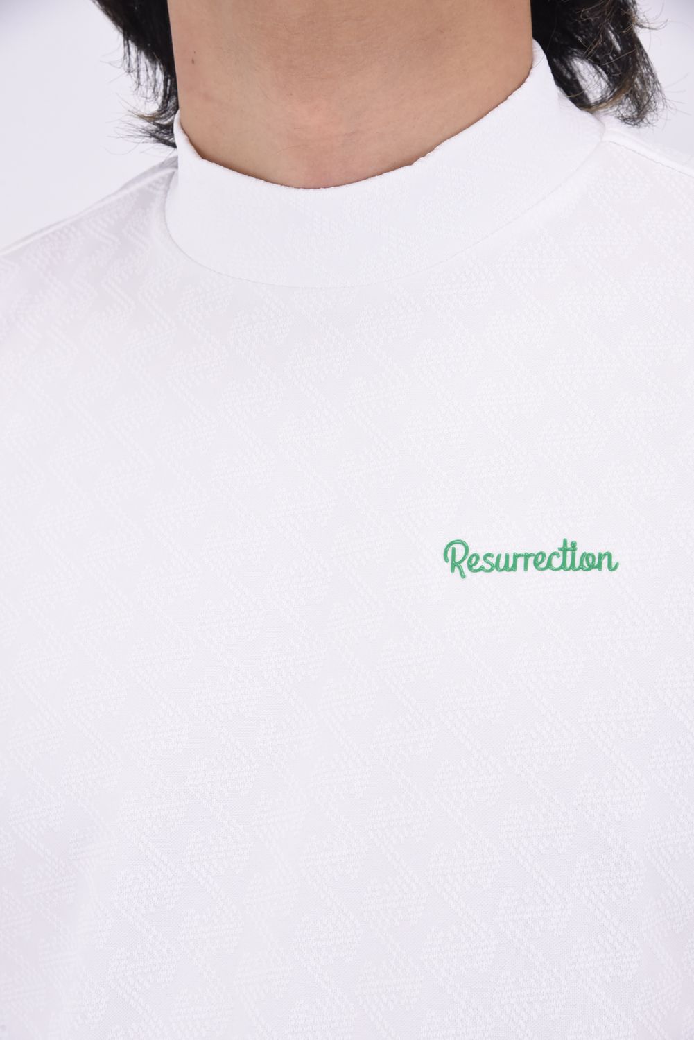 【25SS】 MENS GM JACQUARD MOCK NECK / ジャガード モックネックTシャツ (ホワイト)