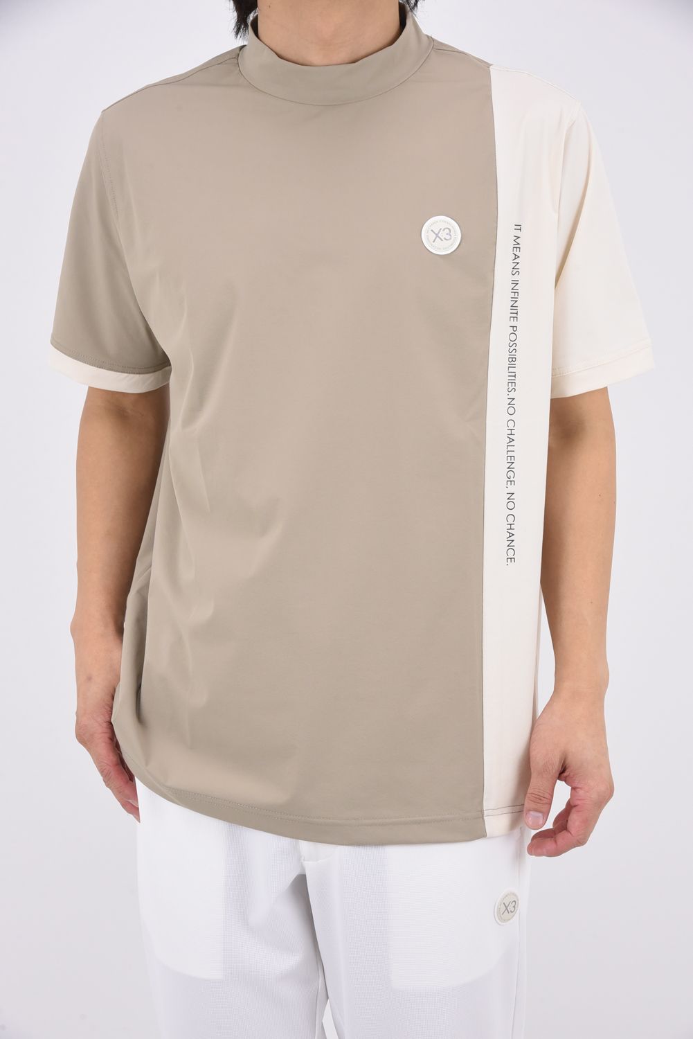 【26SS】 VERTICAL BICOLOR MOCK TEE / バイカラー モックネックTシャツ (ベージュ)