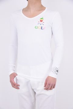 GERALD COMPRESSION VEE NECK SHIRTS / リーフスカルプリント Vネック Tシャツ (ホワイト)
