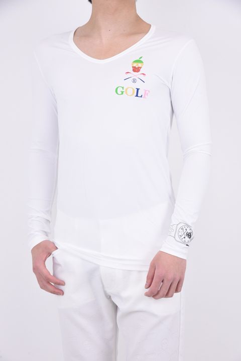 GERALD COMPRESSION VEE NECK SHIRTS / リーフスカルプリント Vネック Tシャツ (ホワイト)
