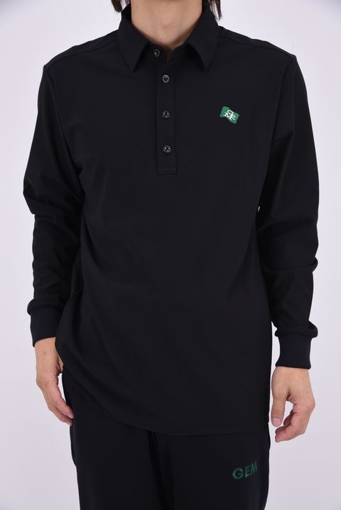 【26AW】 STRETCH KANOKO LONG SLEEVE POLO / ハイゲージカノコ素材 バックプリント 長袖ポロシャツ (ブラック)