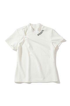 【レディース】 【CODE COLLECTION】 MOCKNECK TEE / CODEロゴプリント ノットデザイン モックネックTシャツ (ホワイト)