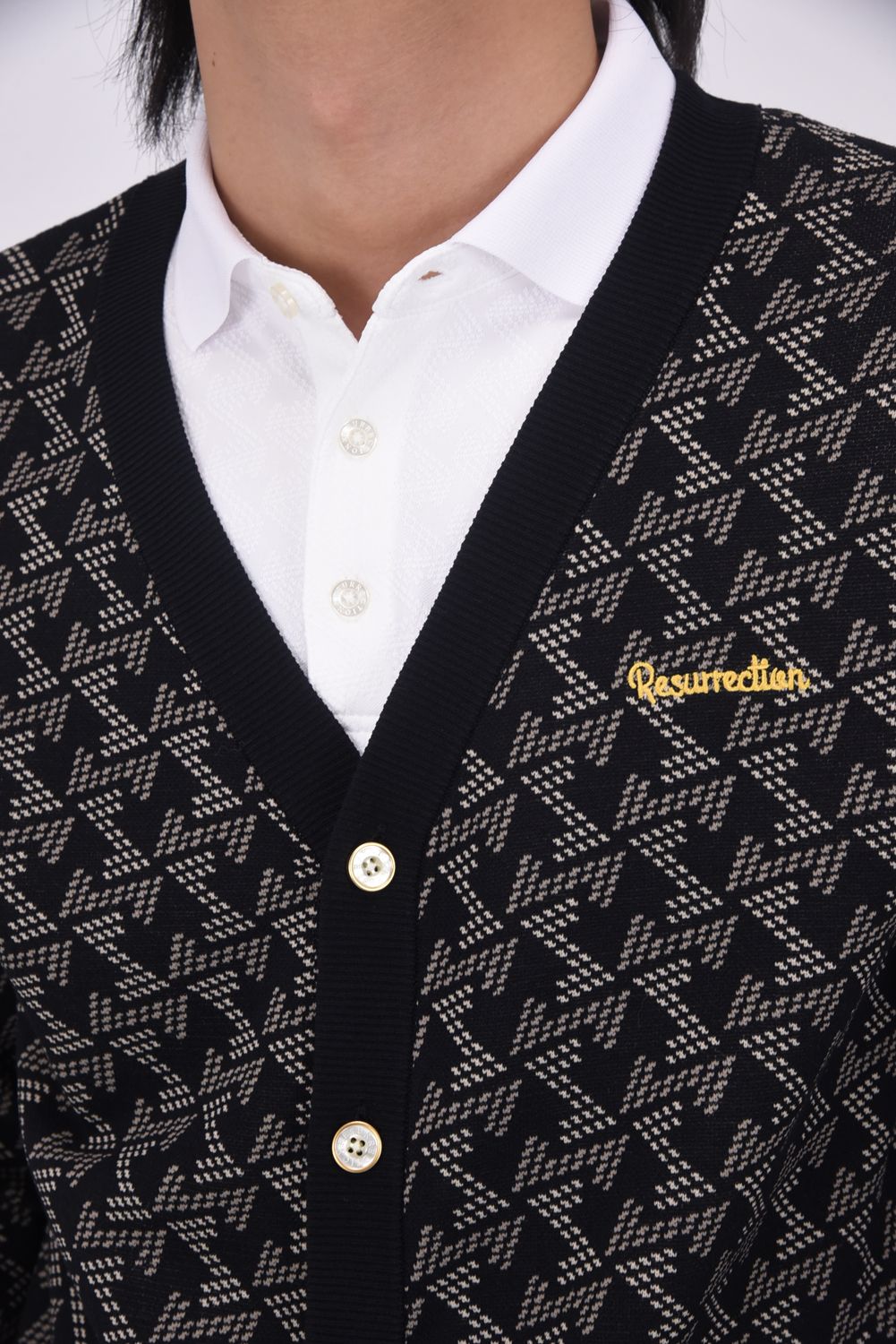 【25AW】 GM JACQUARD KNIT CARDIGAN / GMジャガード ニットカーディガン (ブラック)*