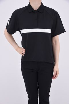 【レディース】 WOMENS SLEEVE LOGO POLO RELAXED FIT / リラックスフィット スリーブブランドロゴ ポロシャツ (ブラック)