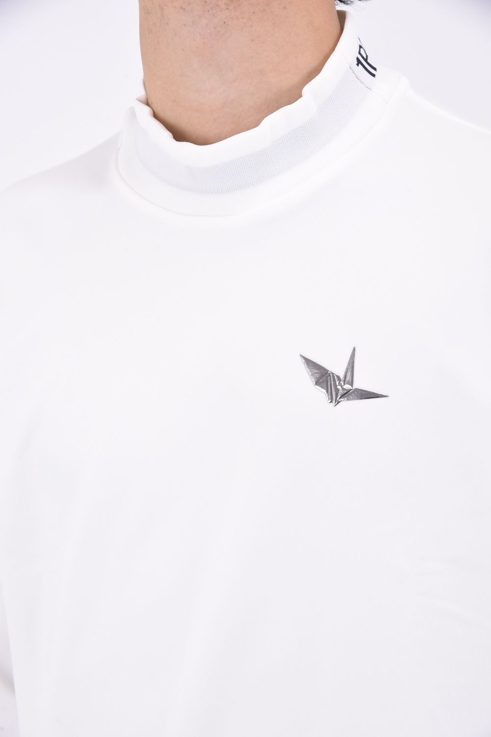 TAPE MOCK L/S / テープライン ロゴ ロングスリーブ モックネックTシャツ (ホワイト)