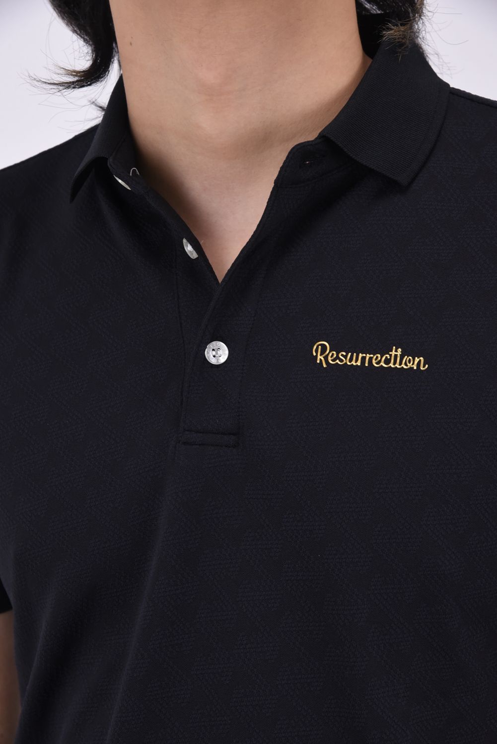 【25SS】 MENS GM JACQUARD POLO / オリジナルテキスタイルジャガード ポロシャツ (ブラック)