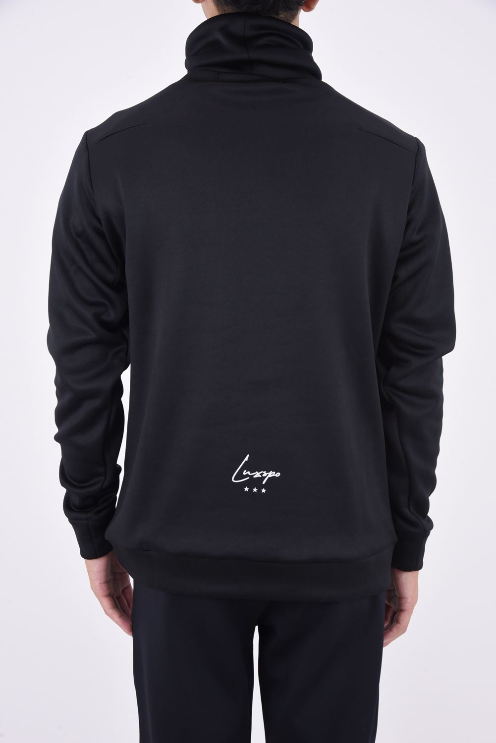 HIGH NECK BRUSHED BACK / ランダム ラインストーン ハイネックTシャツ ブラック