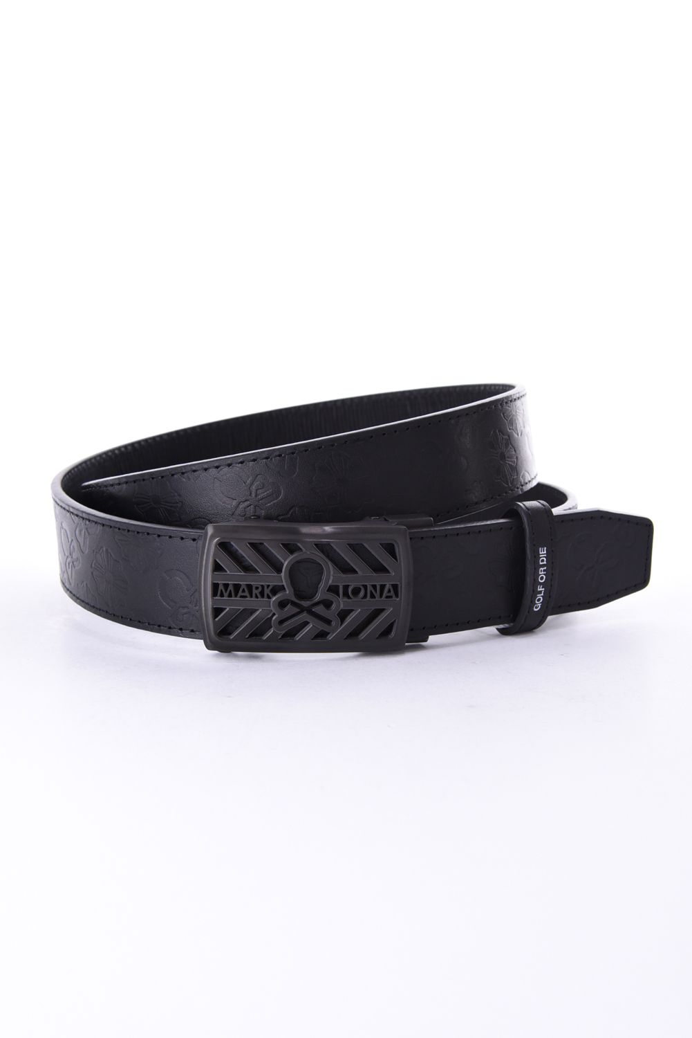 【26AW】 INSIGNIA EMBLEM LEATHER BELT / ジャパンメイド オリジナルバックル エンボスモノグラム スライド式レザーベルト (ブラック)