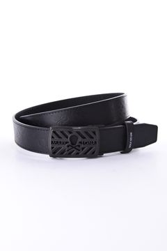 【26AW】 INSIGNIA EMBLEM LEATHER BELT / ジャパンメイド オリジナルバックル エンボスモノグラム スライド式レザーベルト (ブラック)