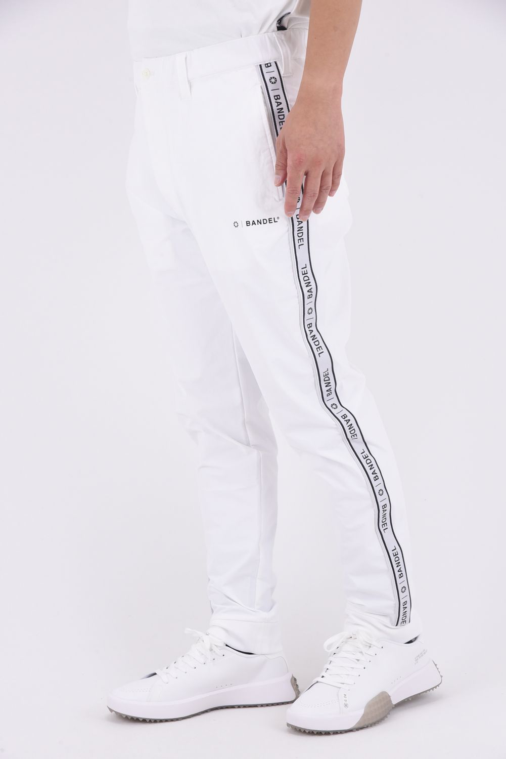 WATER REPELLENT PIPING LONGPANTS / 4WAY ストレッチ 撥水素材 ロゴテープ ロングパンツ (ホワイト)