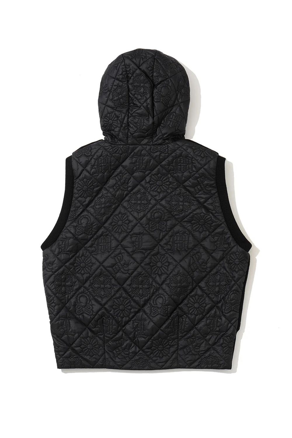 【26AW】【レディース】 OBLIVION QUILTED HYBRID VEST / ウール混ニット&ナイロンキルティング フーデッドベスト (ブラック)