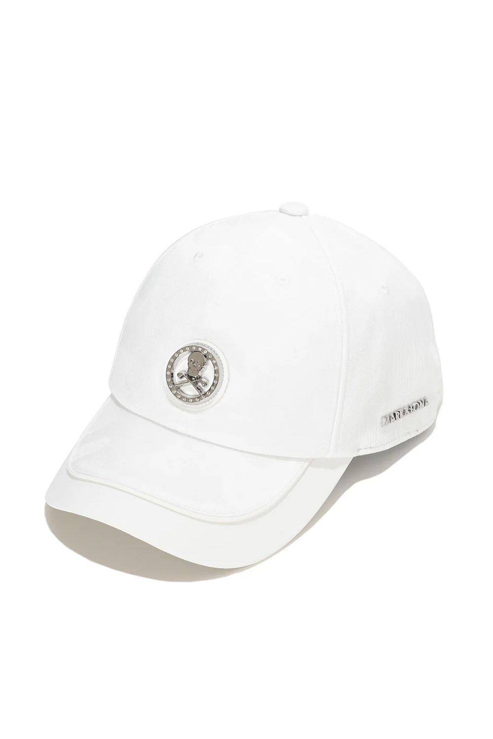 【26SS】 GAUGE CAMO LEATHER TRIM CAP / カモフラージュパターン 異素材切り替え メタルプレート ベースボールキャップ (ホワイト)