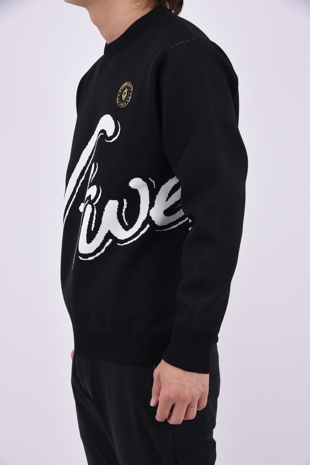 【26AW】 BIG HICKY KNIT / ビッグロゴ 防風裏地付き クルーネックニット (ブラック)