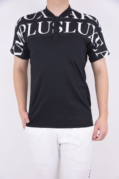 HORIZONTAL PATTERN SHORT COLLAR POLO SHIRTS / ノーカラー 半袖ポロシャツ ブラック