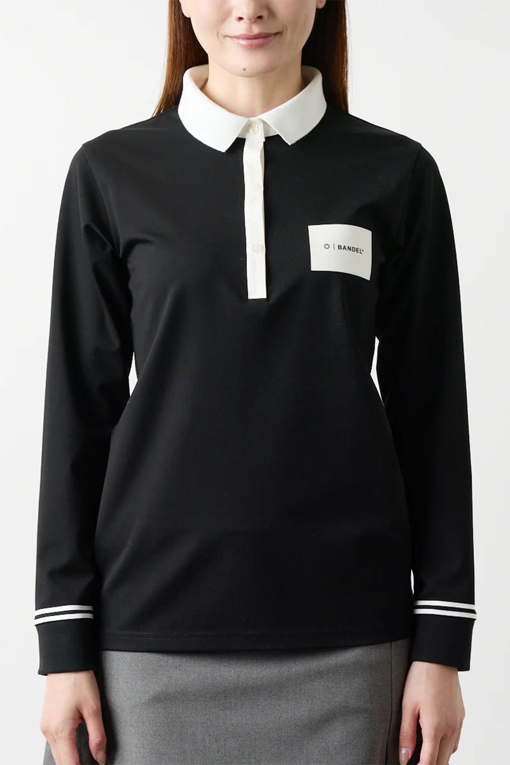 【25AW】【レディース】 BICOLOR POLO / バイカラー長袖ポロ (ブラック)