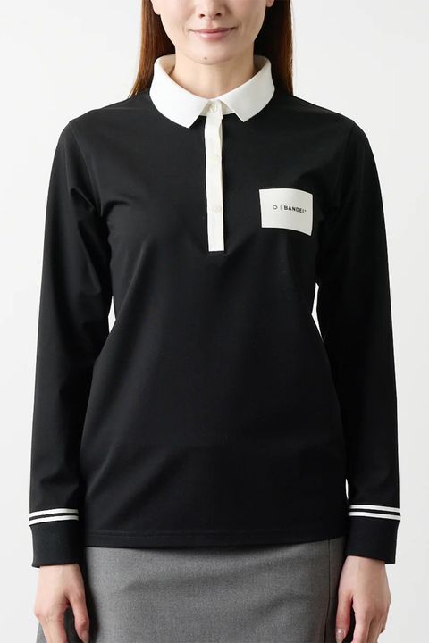 【25AW】【レディース】 BICOLOR POLO / バイカラー長袖ポロ (ブラック)