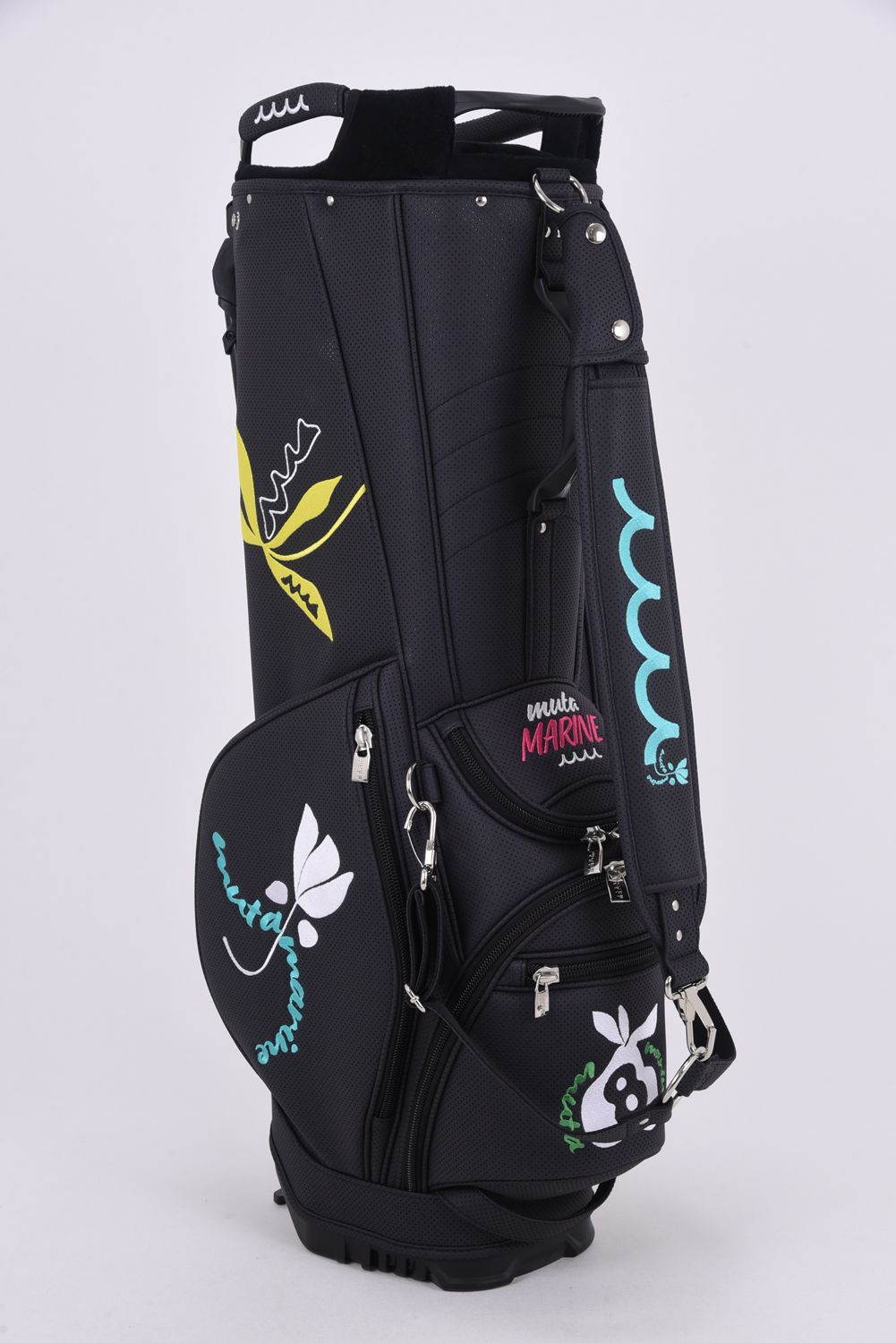【26SS】【銀行振込・代金引換不可】【返品・交換不可】 CADDY BAG & HEAD COVER / パンチングエシカルレザー フローラルモチーフ刺繍 スタンドタイプ キャディバッグ&ヘッドカバーセット (ブラック)