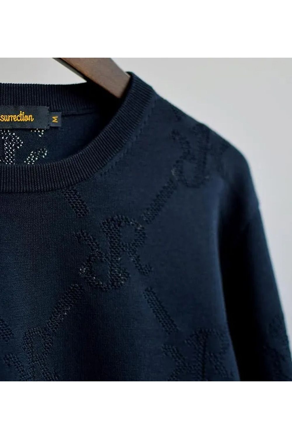 【26SS】 MESH RR LOGO KNIT / メッシュ編み 裾ライン クルーネックニット (ブラック)*