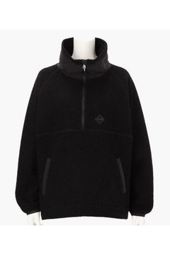 【25AW】【レディース】 WOMEN’S WOOL BOA HALFZIP TOP / ウールボアフリース ハイネック ハーフジップフーディー (ブラック)