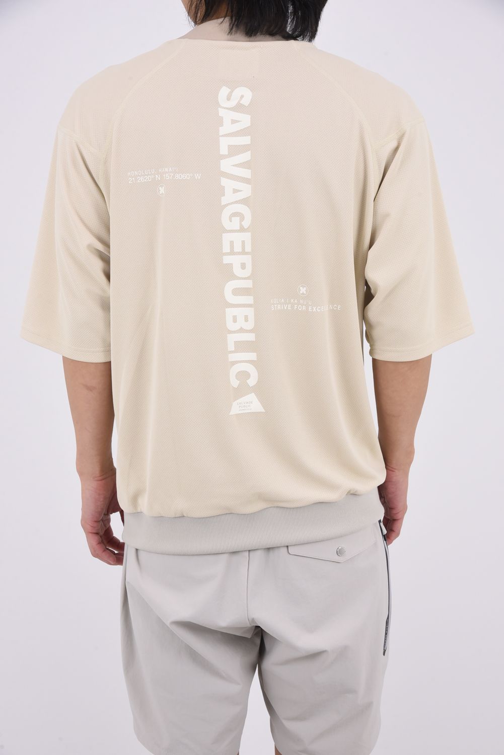 【26SS】 JQ Ribbed Mockneck S/S(EXELLENCE) / ブランドロゴ 裾リブ ハーフスリーブ モックネックTシャツ (ベージュ)