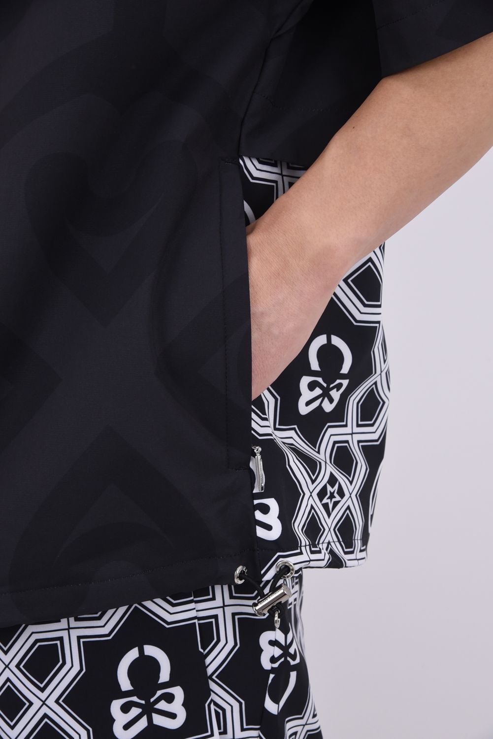 【26SS】 IMPERIAL VENT TECH JACKET / ジオメトリックパターン ショートスリーブ スタンドカラージャケット (ブラック)