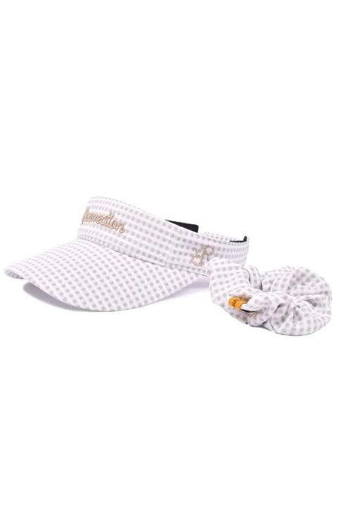 【26SS】【レディース】 WIDE BRIM SUN VISOR / ワイドブリム ギンガムチェック サンバイザー (シュシュ付き) (グレーベージュ)