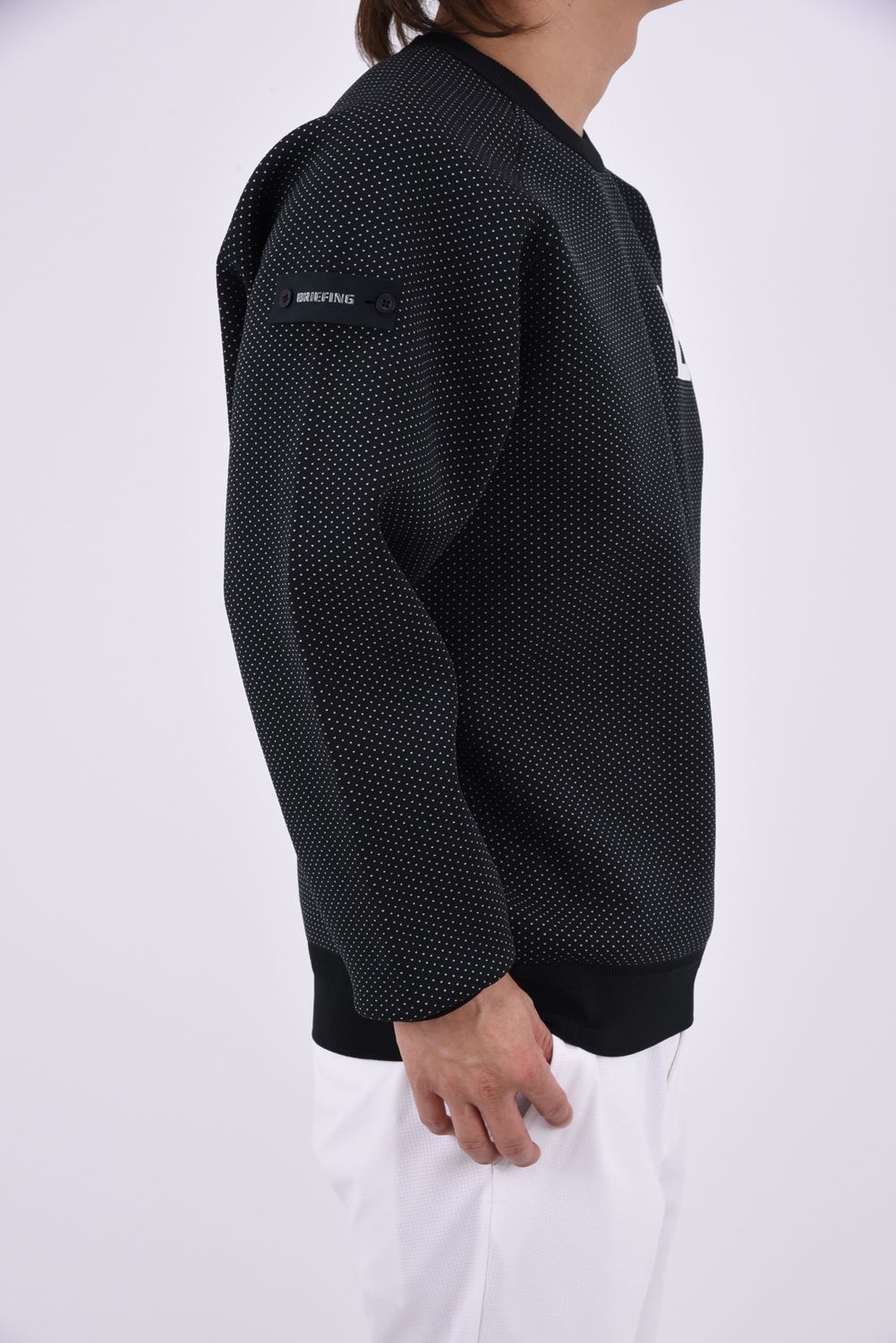 【26AW】 MEN’S BIRDS EYE KNIT CREWNECK / バーズアイパターン ブランドロゴ クルーネックニット (ブラック)