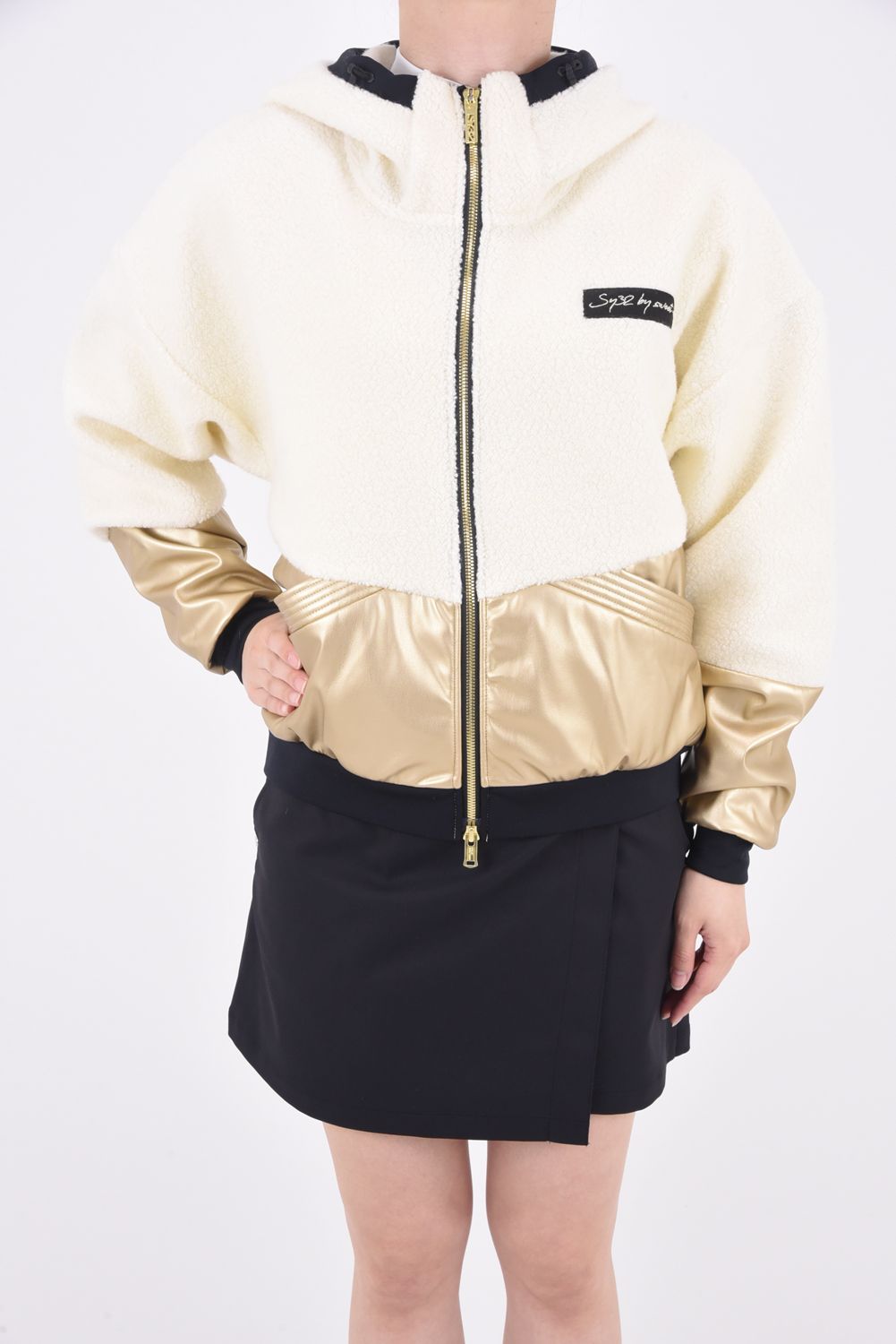 【レディース】FAKE LEATHER AND BOAFLEECE BLOUSON / フェイクレザー ボアブルゾン (ホワイト)*