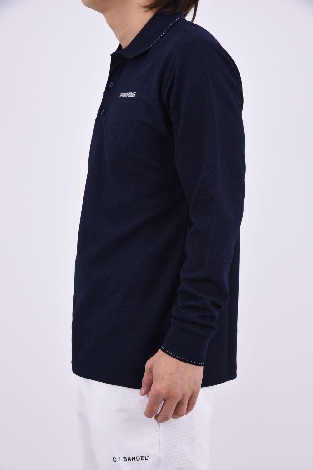 【26AW】 MEN’S BASIC LS POLO / ベーシック ブランドロゴ 長袖ポロシャツ (ネイビー)
