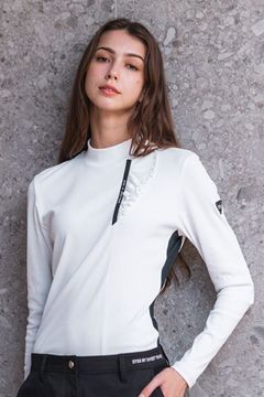 【レディース】CARVICO MOCK NECK SHIRTS / カルビコ生地 モックネック 長袖Tシャツ (ホワイト)*
