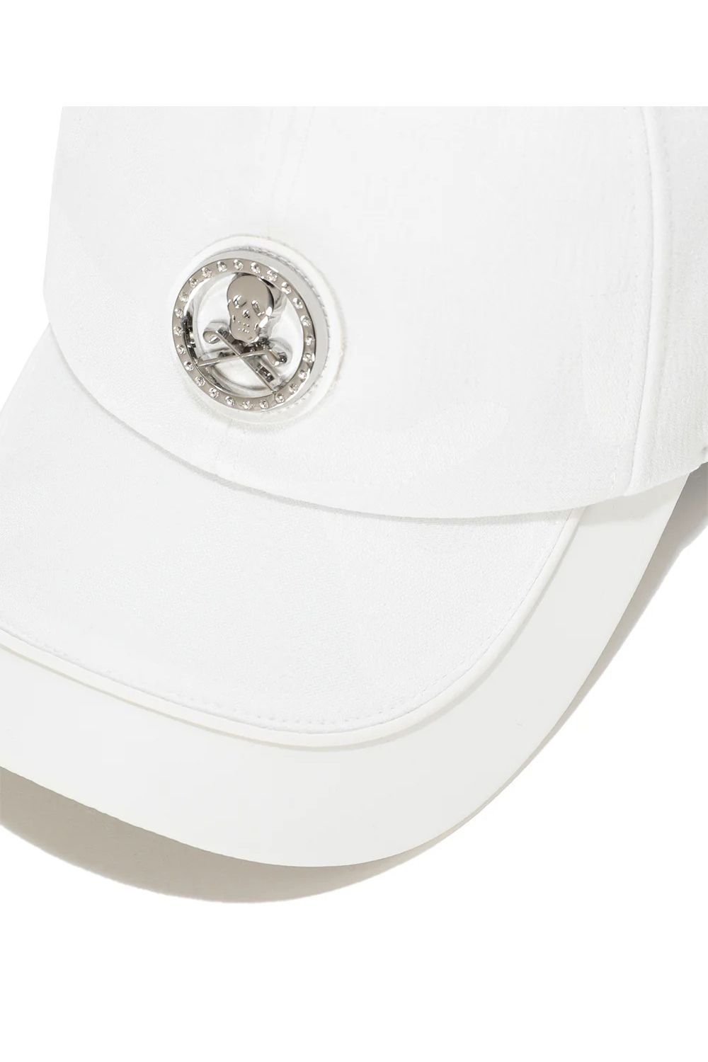 【26SS】 GAUGE CAMO LEATHER TRIM CAP / カモフラージュパターン 異素材切り替え メタルプレート ベースボールキャップ (ホワイト)