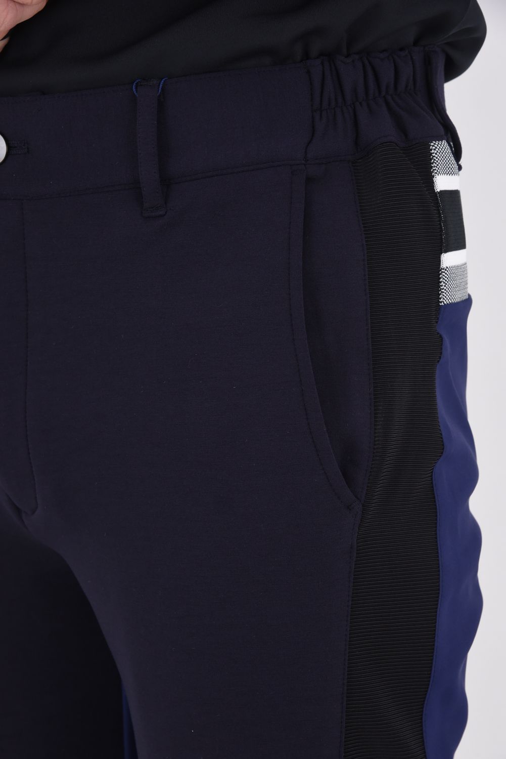【期間限定ポイント50倍】BACK RIB COMBINATION PANTS / ダンボール素材 バックリブ サイドライン ロングパンツ (ネイビー)