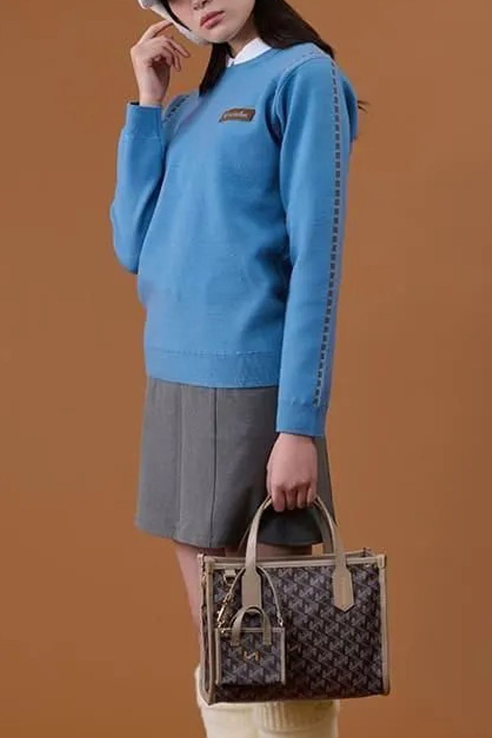 【26AW】【レディース】 STITCHING LINE KNIT / ステッチングライン クルーネックニット (ブルー)*