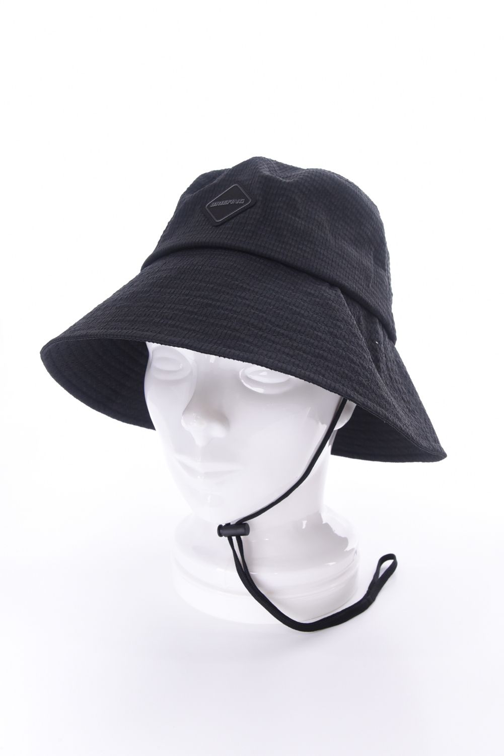 【26SS】【レディース】 WOMEN'S SEERSUCKER CORD STRAP WIDE HAT / シアサッカー コードストラップ付き バケットハット (ブラック)