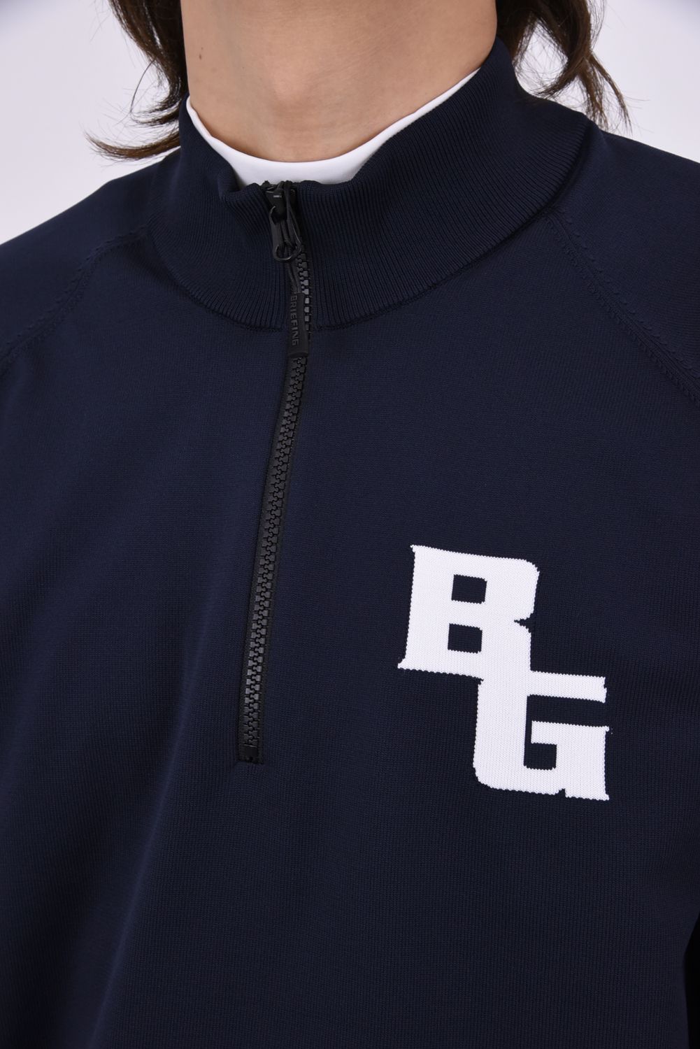 【26AW】 MEN’S PLANE KNIT HALFZIP / BGロゴ ハーフジップニット (ネイビー)