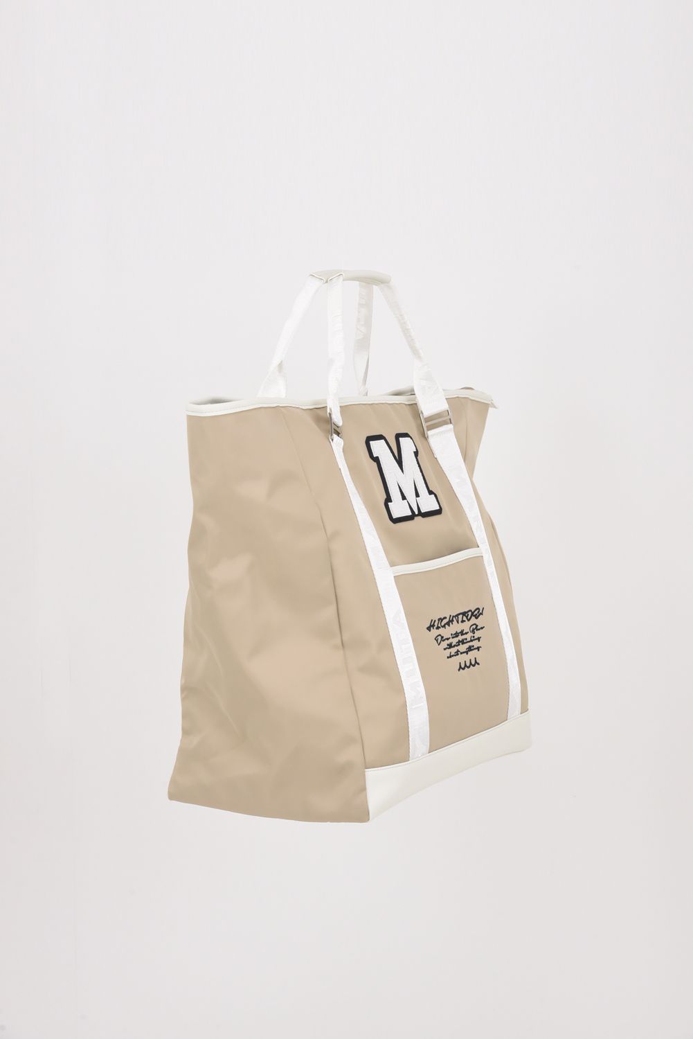 BIG TOTE BAG / ナイロン ビッグロゴ BIGトートバッグ (ショルダーストラップ付き) (ベージュ)