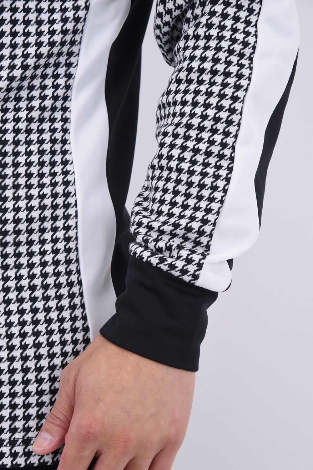 HOUNDSTOOTH BICOLOR L/S MOC SHIRTS / 千鳥格子柄 バイカラー ロングスリーブ モックネックシャツ (ブラック)