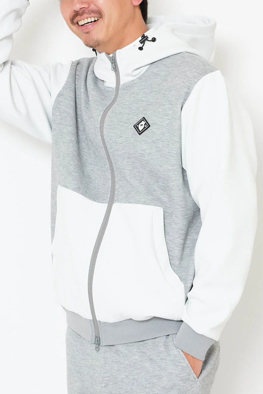 【25AW】 SW HC PARKA / ツートーン 異素材切り替え フルジップパーカー (ホワイト)