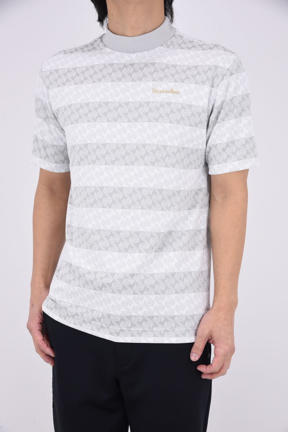 【26SS】 MENS GM STRIPE JACQUARD MOCK NECK / ストライプ ジャガード モックネックTシャツ (グレー）*