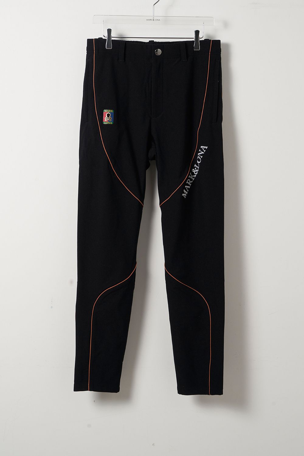 ZOOM STRETCH PERFONAMCE PANTS / 高機能フリース素材 ブランドロゴ刺繍 パイピング ウォームパンツ (ブラック)
