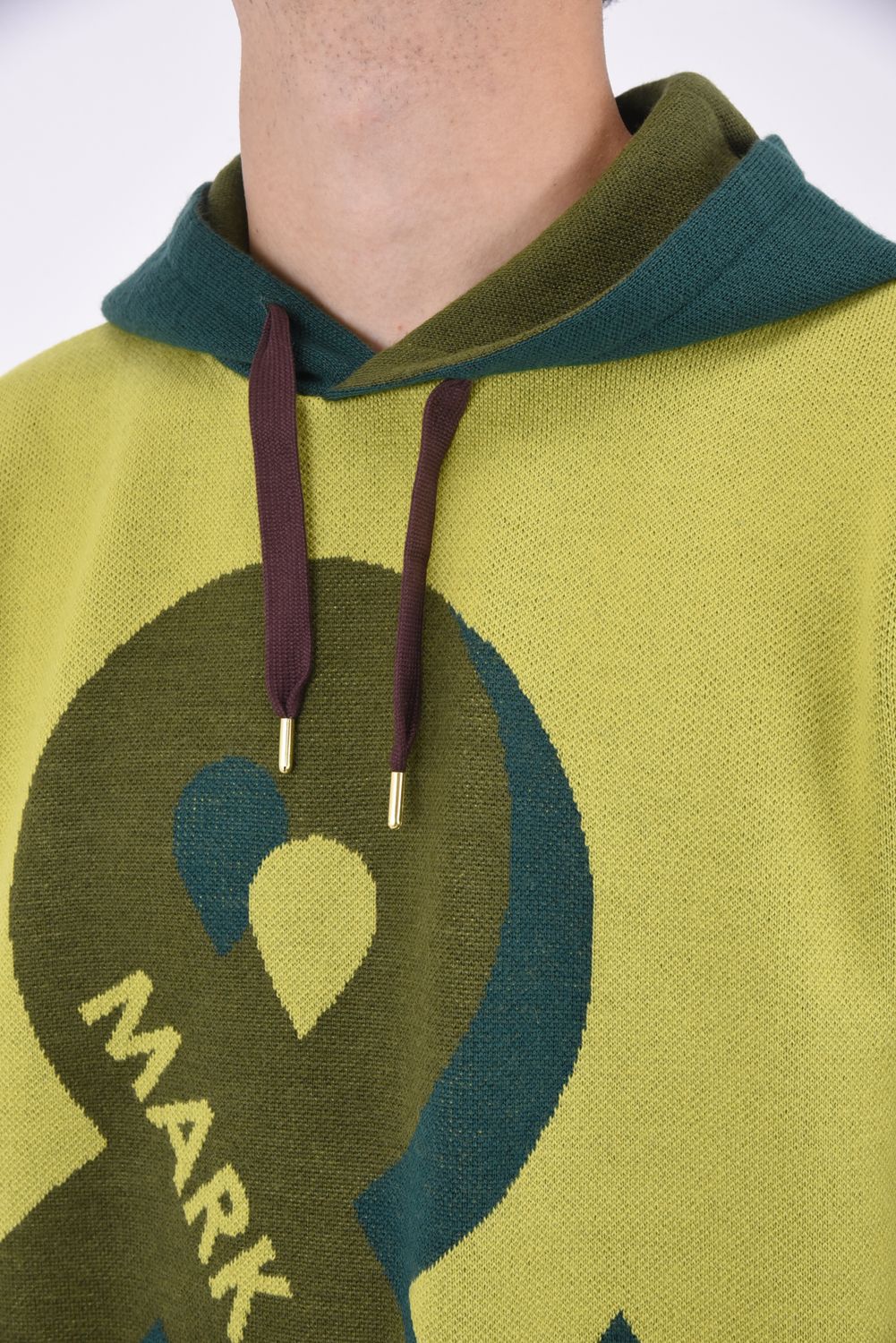 MARK&LONA - AND KNIT HOODIE / 3D調ロゴジャカード バイカラー ニット 