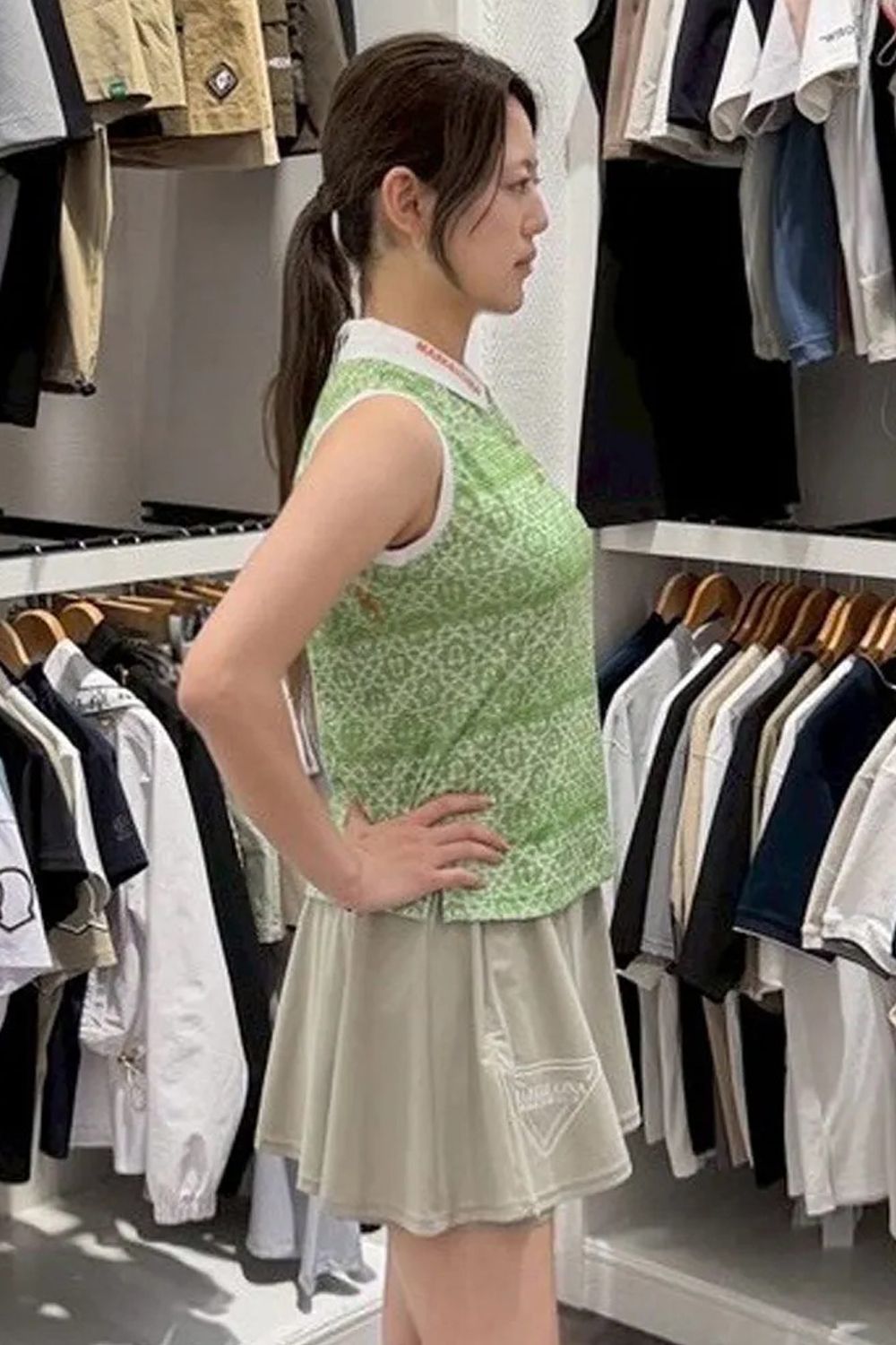 【26SS】【レディース】 RITMO MONOGRAM SLEEVELESS POLO / グラフィックロゴ総柄 ジャパンメイド ノースリーブポロシャツ (グリーン)