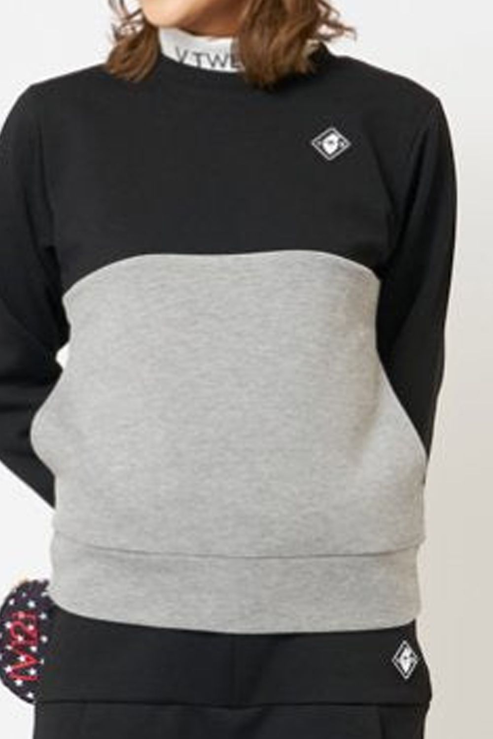 【期間限定ポイント10倍】【レディース】 BICOLOR TOP / バイカラー バックロゴプリント スウェット クルーネック (ブラック)