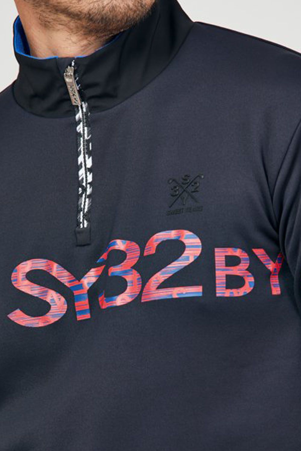 ZIP UP LIGHT STRETCH MILANO SHIRTS / ロゴ ミラノデザイン ハーフZIPシャツ ネイビー*