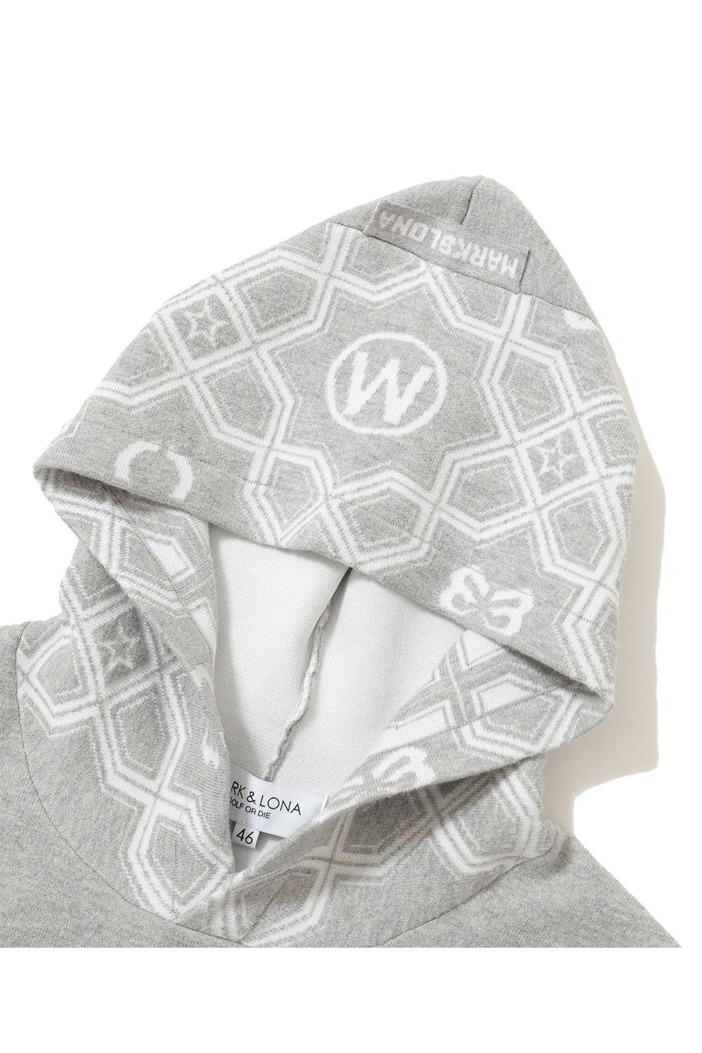 【2026SS 木村拓哉さん着用 VOL.1】 STELA CO CASH BLENDED HOODIE / ジオメトリックパターンジャカード プルオーバーニットパーカー (グレー)